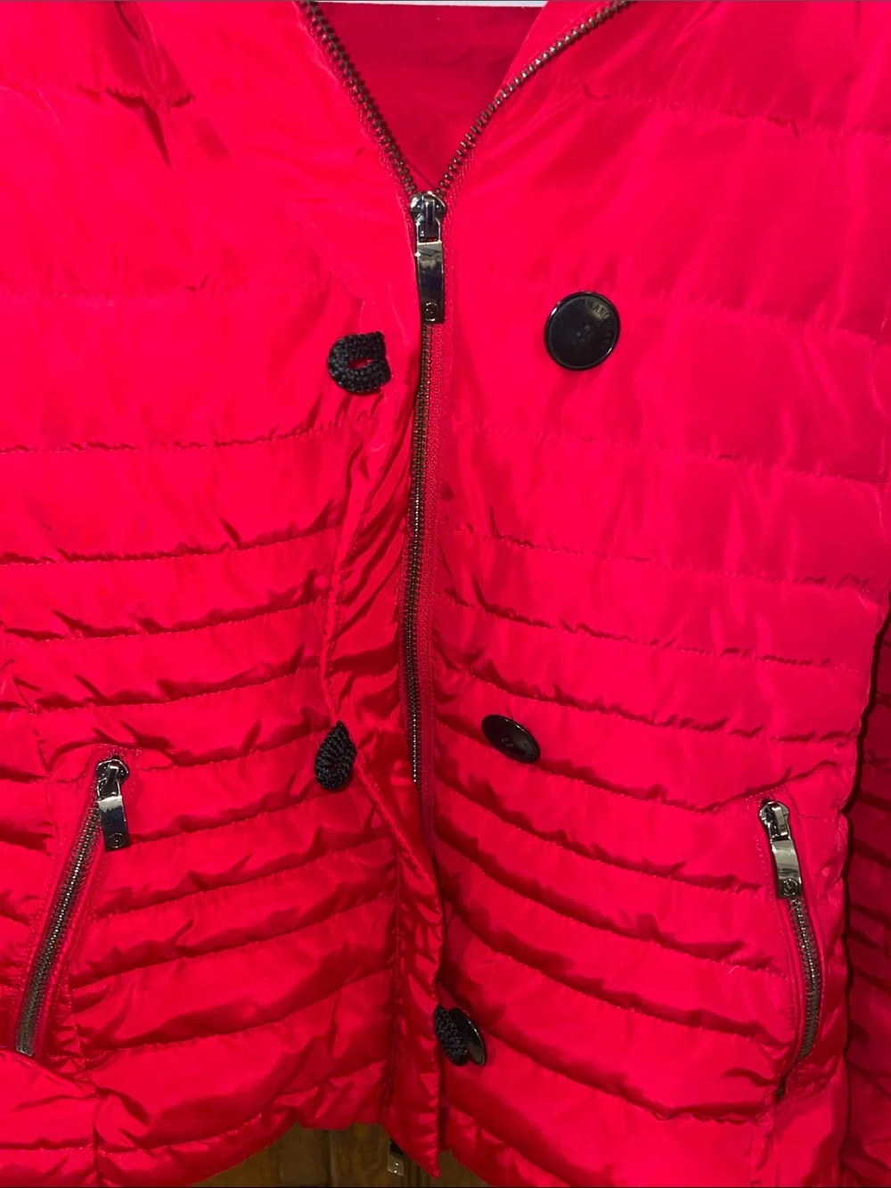 Armani Jeans Girls Red Faux Fur Quilted Winter Coat Removable Hood size 10